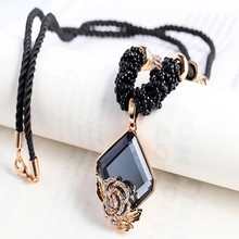 Load image into Gallery viewer, Rose Crystal Black Rope Necklace