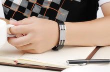 Load image into Gallery viewer, Genuine Leather Bold Men's Stainless Steel Bracelet
