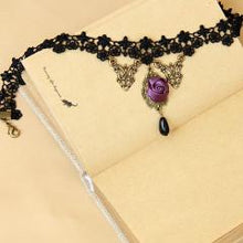 Load image into Gallery viewer, Violet Rose Black Lace Choker
