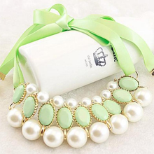 Load image into Gallery viewer, Ribbon Pearl Choker Statement Necklace
