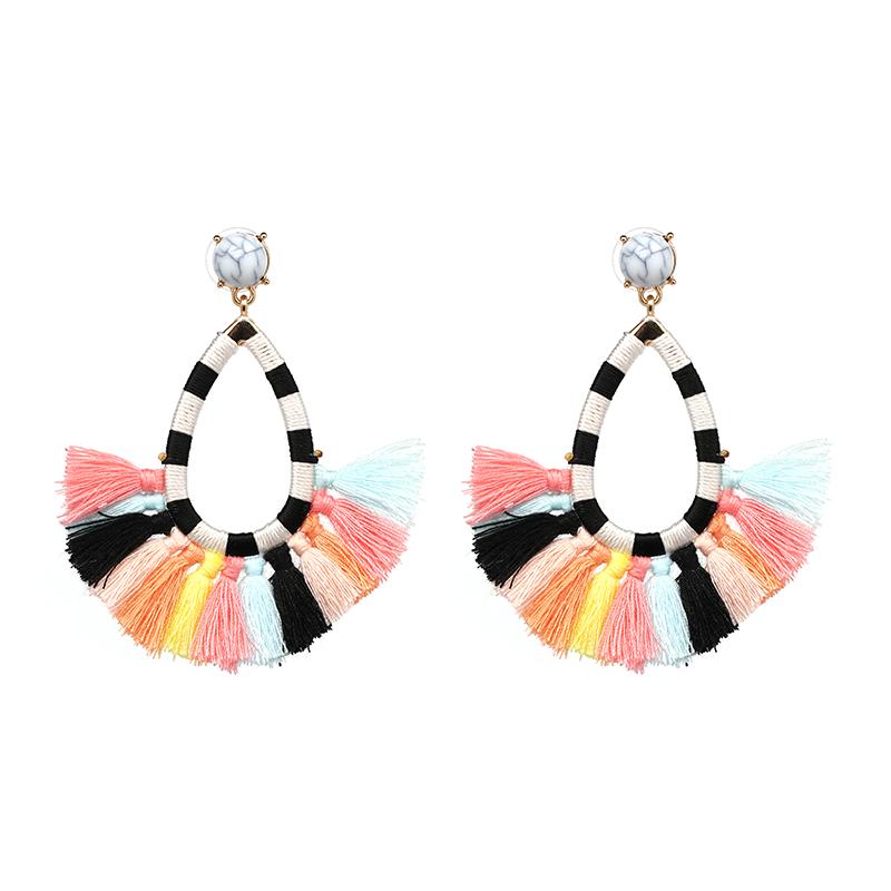 Bohemian Marble Tassel Drop Earrings