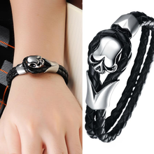 Load image into Gallery viewer, Dirty Skull Black Leather Men's Bracelet
