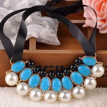 Load image into Gallery viewer, Ribbon Pearl Choker Statement Necklace
